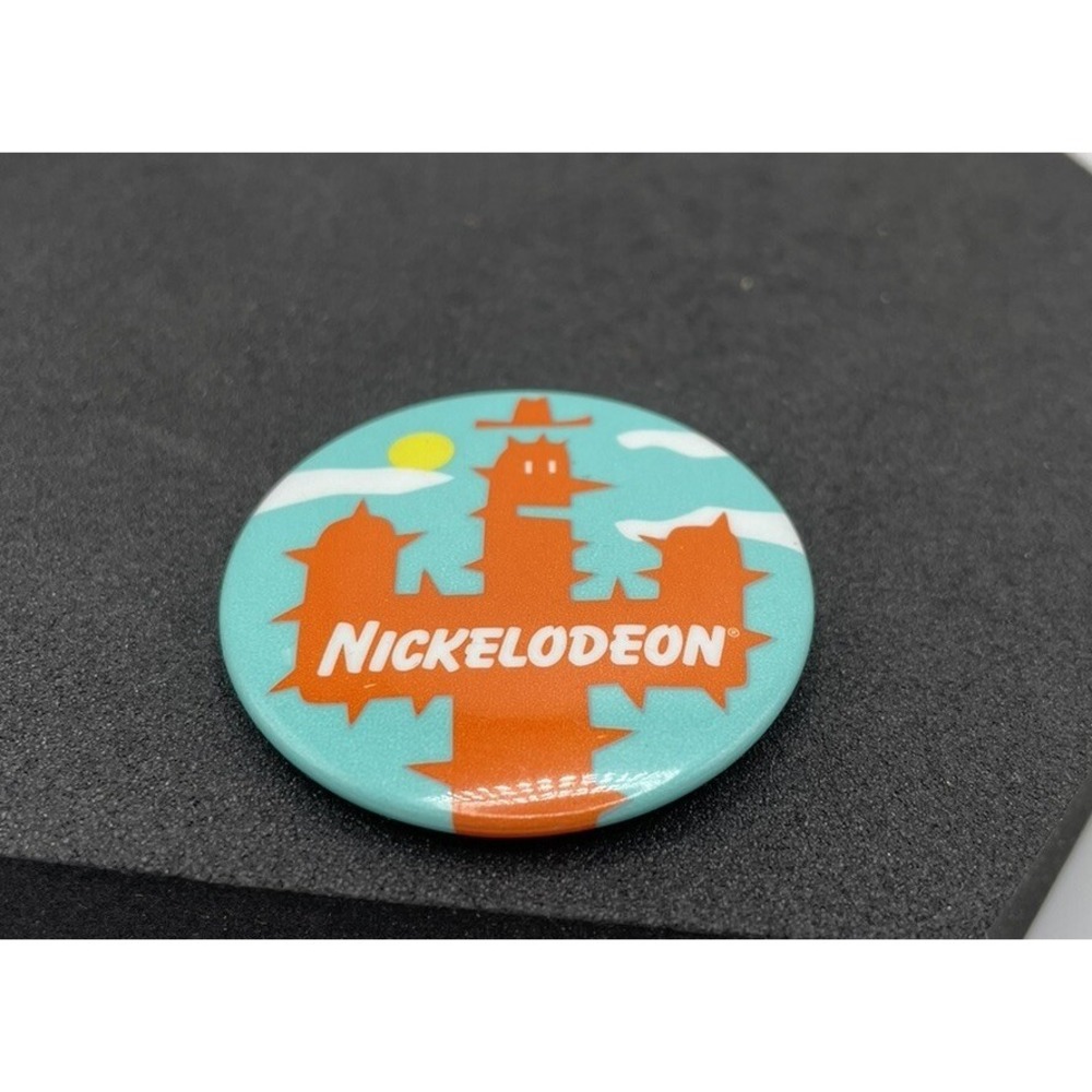 Vintage Button Pinback Nickelodeon Logo 2 Inches 1990's Blue Orange Cactus